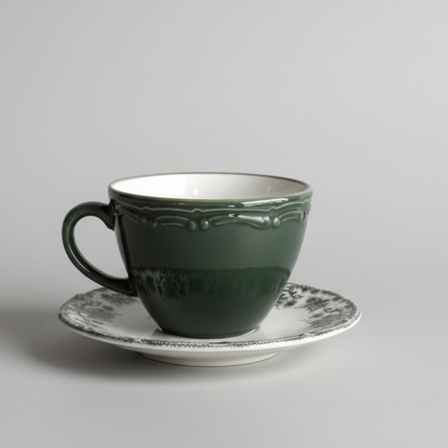 Porselenden Professional Antique Green Floral Porcelain Tea Set - 200ml Capacity, 4 - Piece - TryAladdin