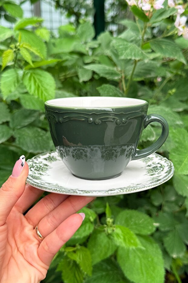 Porselenden Professional Antique Green Floral Porcelain Tea Set - 200ml Capacity, 4 - Piece - TryAladdin