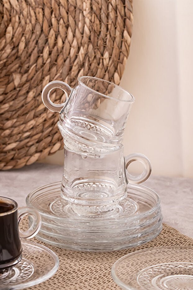 Porsima Premium Glass Turkish Coffee Cup Set - 12 - Piece - 85ml Each - TryAladdin