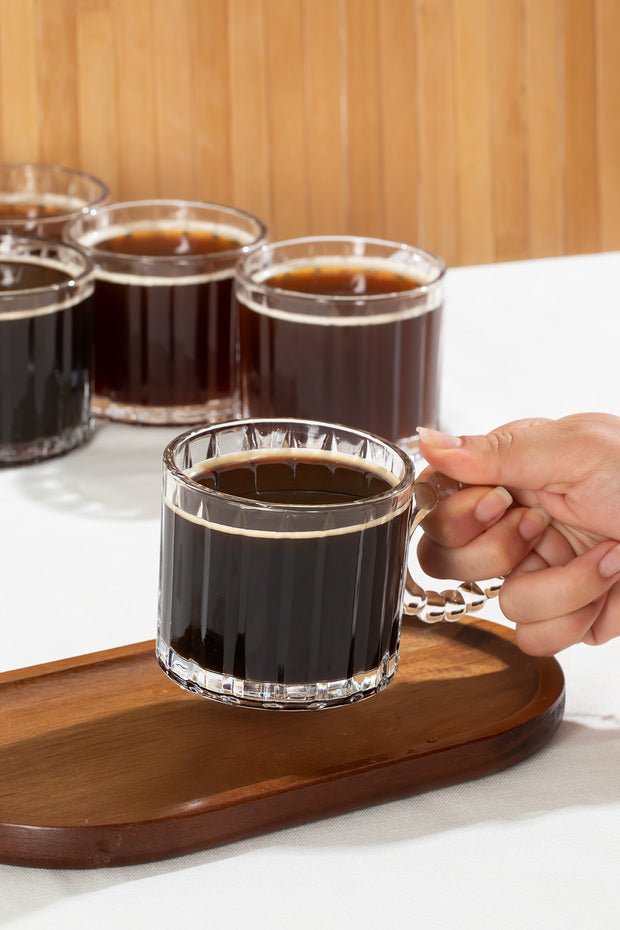 Porsima Premium Turkish Beaded Handle Glass Tea Coffee Mug Set - 6 - Piece, 250ml Each - TryAladdin