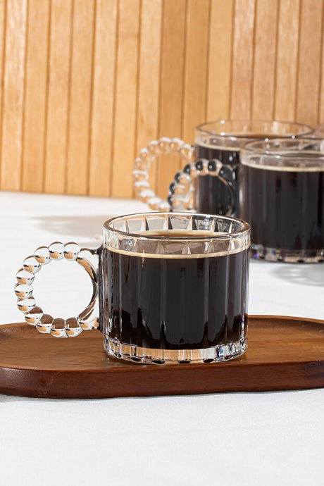 Porsima Premium Turkish Beaded Handle Glass Tea Coffee Mug Set - 6 - Piece, 250ml Each - TryAladdin