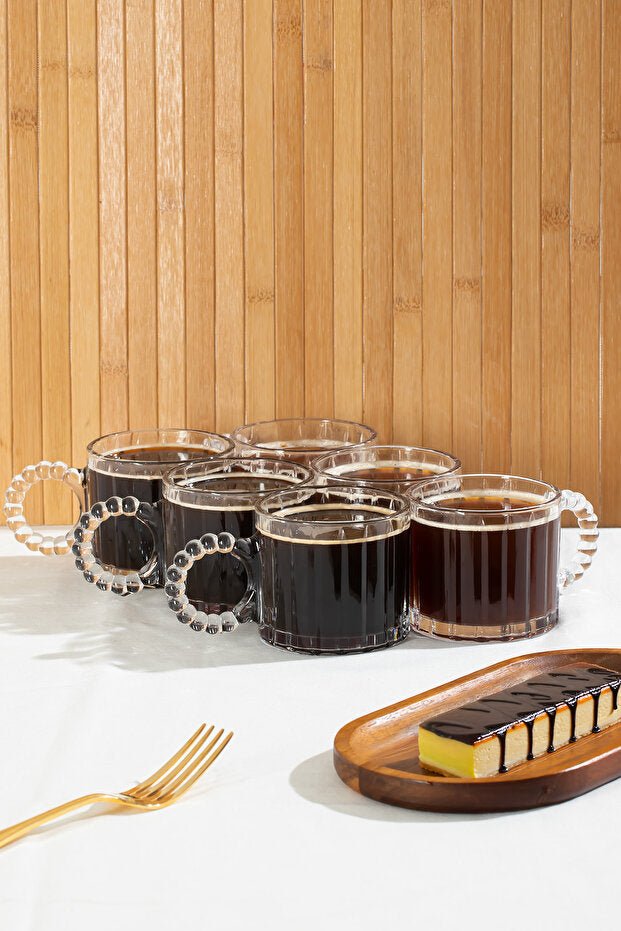 Porsima Premium Turkish Beaded Handle Glass Tea Coffee Mug Set - 6 - Piece, 250ml Each - TryAladdin