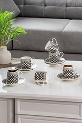 Porsima Thoth Premium Black Porcelain Turkish Coffee Set - 6 Person / 12 Piece - TryAladdin