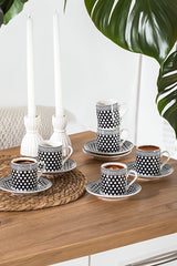 Porsima Thoth Premium Black Porcelain Turkish Coffee Set - 6 Person / 12 Piece - TryAladdin