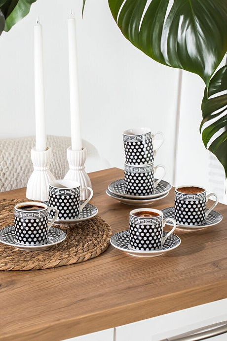 Porsima Thoth Premium Black Porcelain Turkish Coffee Set - 6 Person / 12 Piece - TryAladdin