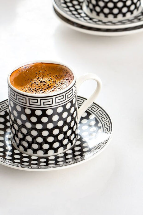 Porsima Thoth Premium Black Porcelain Turkish Coffee Set - 6 Person / 12 Piece - TryAladdin