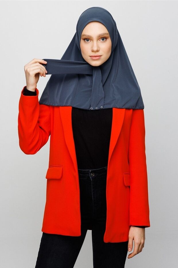 Practical Hijab Scarf - Snap - Button Chiffon Anthracite - TryAladdin