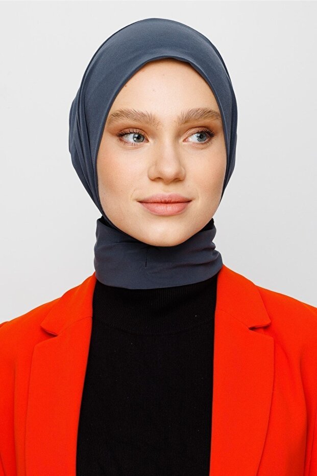 Practical Hijab Scarf - Snap - Button Chiffon Anthracite - TryAladdin