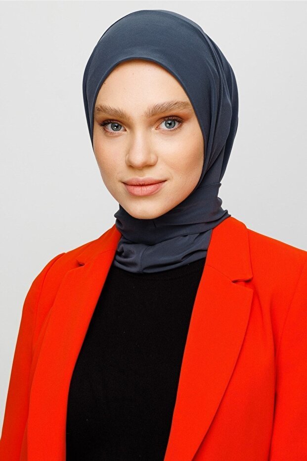 Practical Hijab Scarf - Snap - Button Chiffon Anthracite - TryAladdin