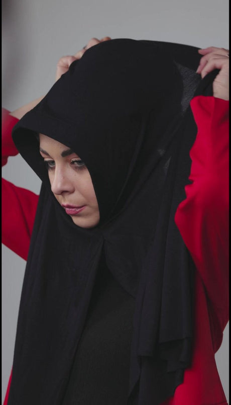 Practical Jersey Hijab - Easy - Wear Black Instant Shawl - TryAladdin