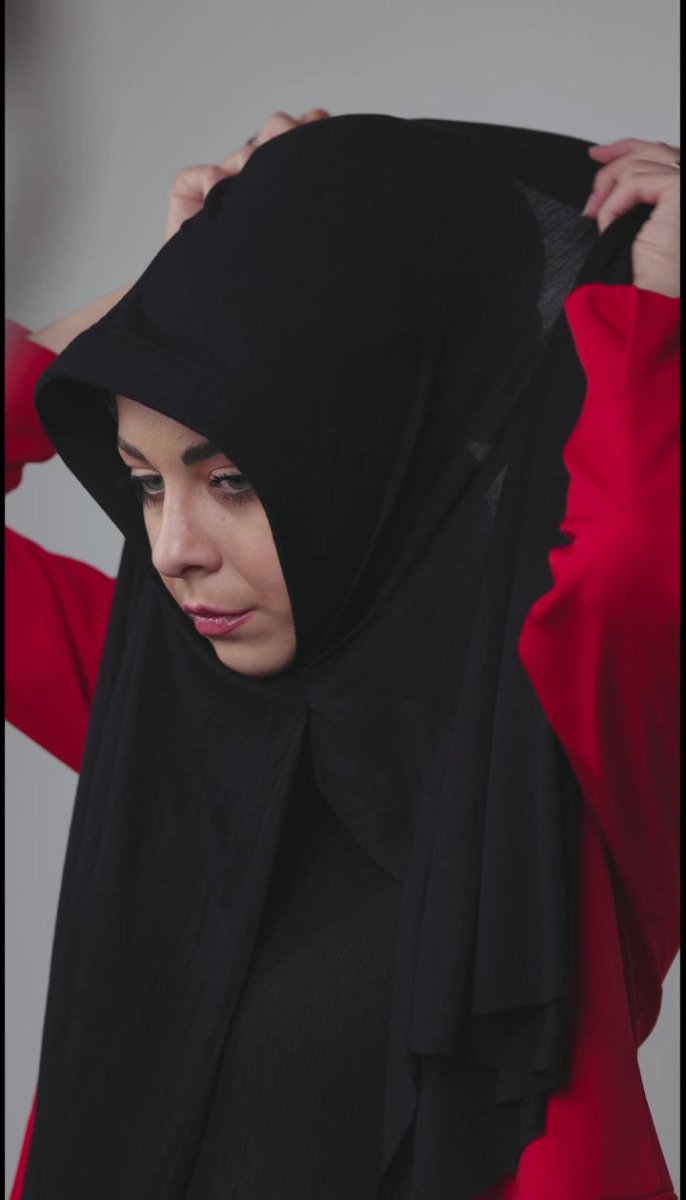 Practical Jersey Hijab - Easy - Wear Black Instant Shawl - TryAladdin