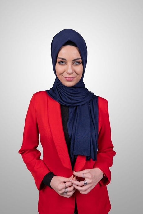 Practical Jersey Hijab Shawl - Navy Blue - TryAladdin