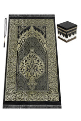 Prayer Rug and Quran Set with Kaaba Patterned Special Box - Black - TryAladdin