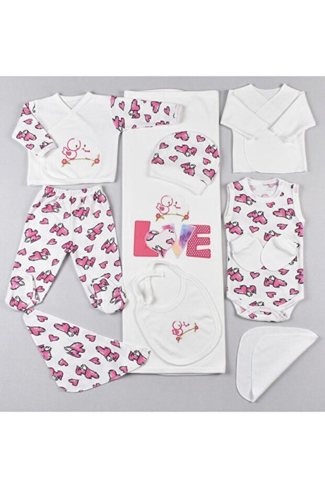 Premium 10 - Piece 100% Cotton Newborn Baby Girl Layette Set - Fuji - TryAladdin