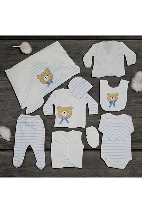 Premium 10 - Piece 100% Cotton Newborn Layette Set - Bear Embroidered Design - TryAladdin