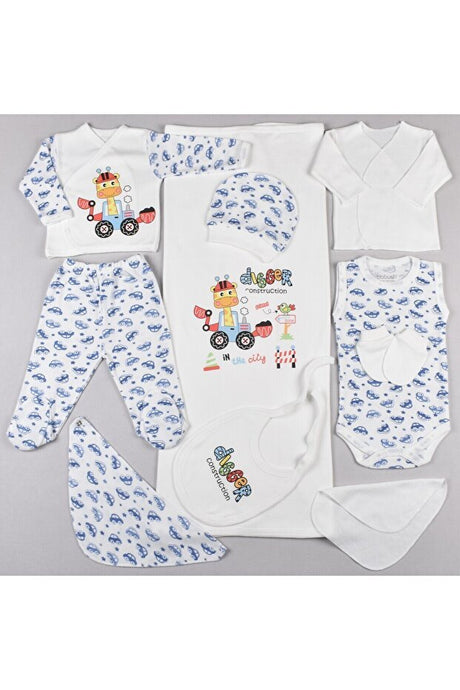 Premium 10 - Piece Newborn Baby Essential Set - Indigo Car Print - TryAladdin