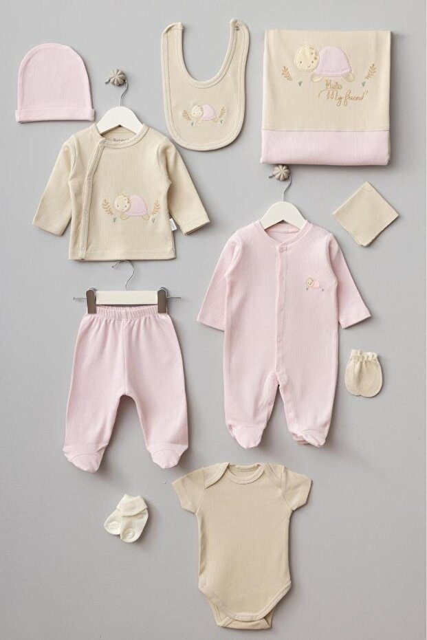 Premium 10 - Piece Newborn Welcome Set, Turtle Pattern, 100% Cotton - TryAladdin