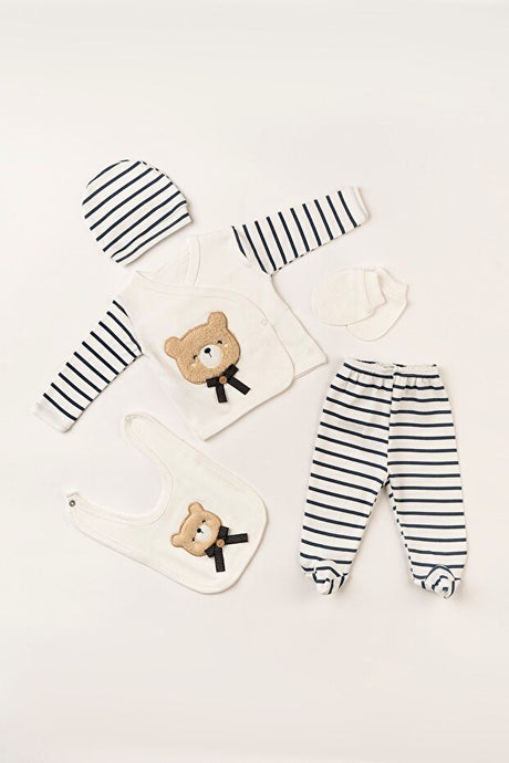 Premium 100% Cotton Bear Embroidered Newborn Essentials Set - 5 - Piece - TryAladdin