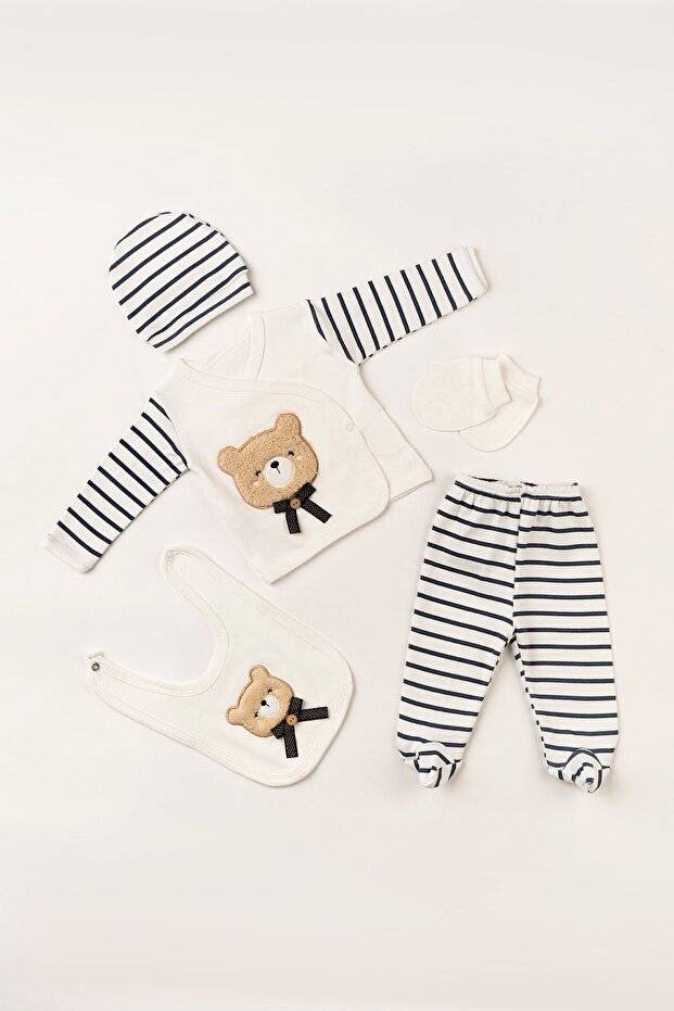 Premium 100% Cotton Bear Embroidered Newborn Essentials Set - 5 - Piece - TryAladdin
