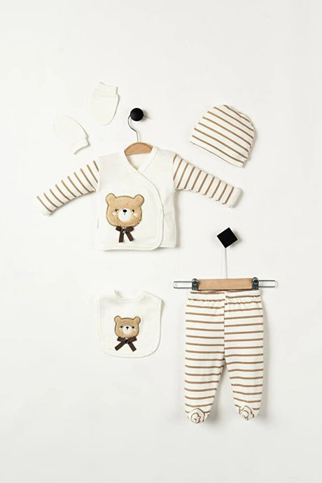 Premium 100% Cotton Embroidered Bear Newborn Hospital Outfit 5 - Piece Set - 5 - Piece Set - TryAladdin