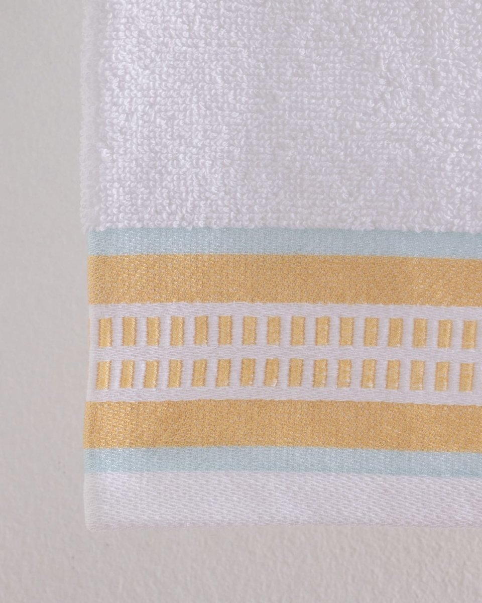 Premium 100% Cotton Face Towel - Ultra Soft & Absorbent - White & Yellow - TryAladdin