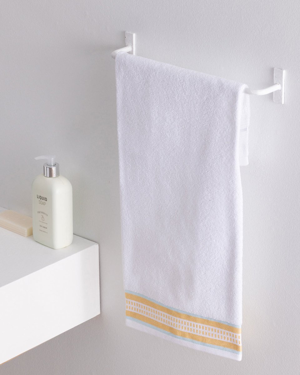 Premium 100% Cotton Face Towel - Ultra Soft & Absorbent - White & Yellow - TryAladdin