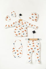 Premium 100% Cotton Newborn 5 - Piece Leaf Print Essential Baby Gift Set - TryAladdin