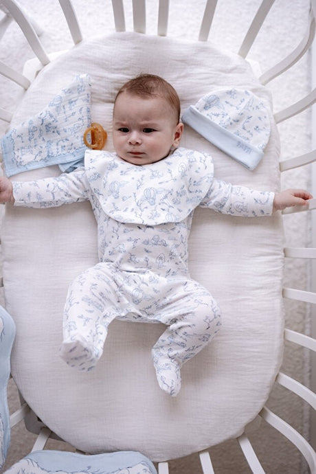 Premium 100% Cotton Newborn Baby Gift Set - Toile De Jouy Blue - 5 - Piece Set - TryAladdin