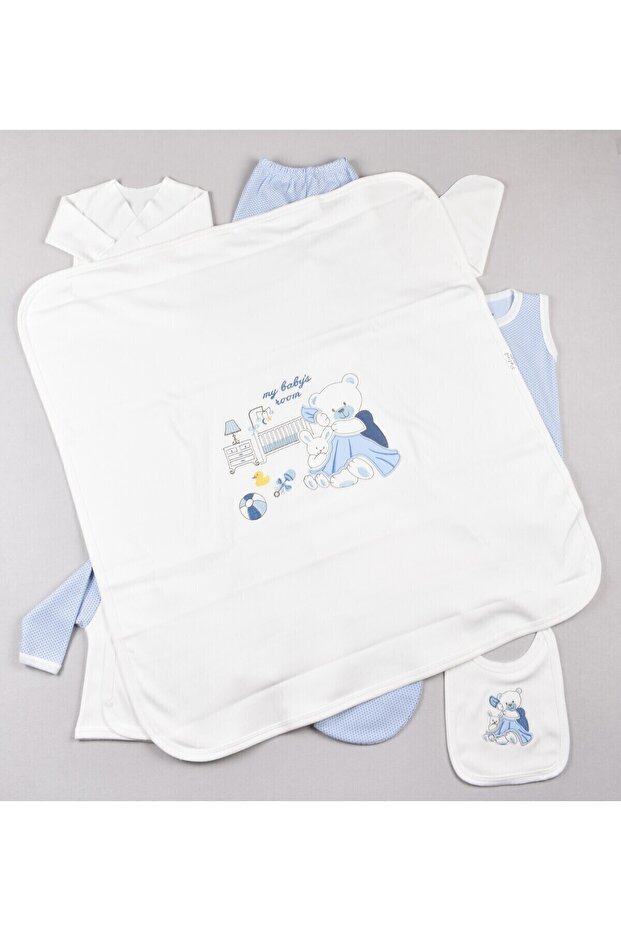 Premium 100% Cotton Newborn Blue Bear 10-Piece Baby Gift Set