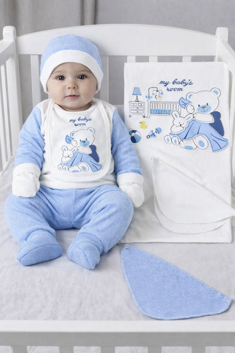 Premium 100% Cotton Newborn Blue Bear 10 - Piece Baby Gift Set - TryAladdin