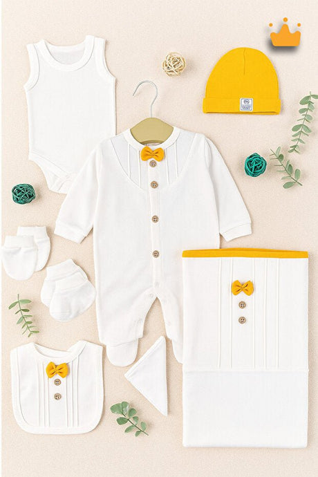 Premium 100% Cotton Newborn Boy 8 - Piece Going Home Set - 0 - 3 Months Mustard - TryAladdin