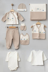 Premium 100% Cotton Newborn Boy Car Theme Bodysuit Set - 10 Piece - TryAladdin