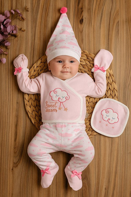 Premium 100% Cotton Newborn Girl Hospital Essential Set - 5 Pieces - TryAladdin