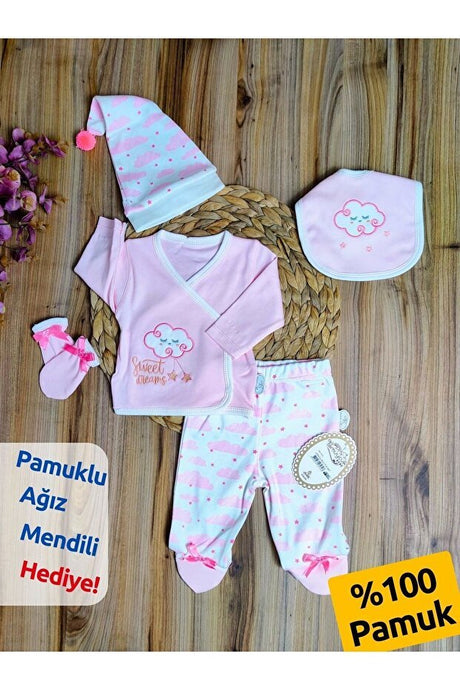 Premium 100% Cotton Newborn Girl Hospital Essential Set - 5 Pieces - TryAladdin