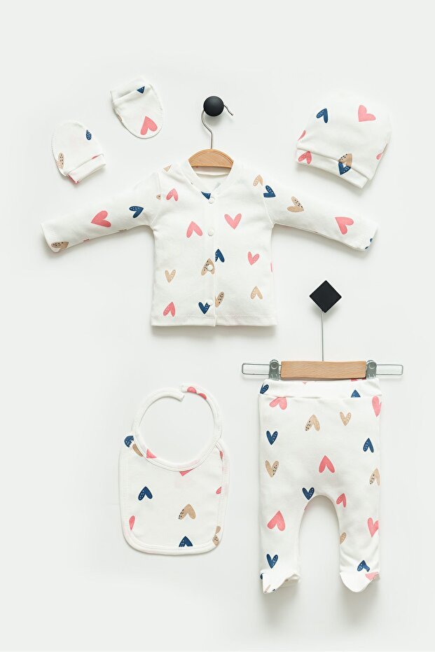 Premium 100% Cotton Newborn Hospital Welcome 5 - Piece Gift Set - Colorful Heart Design - TryAladdin