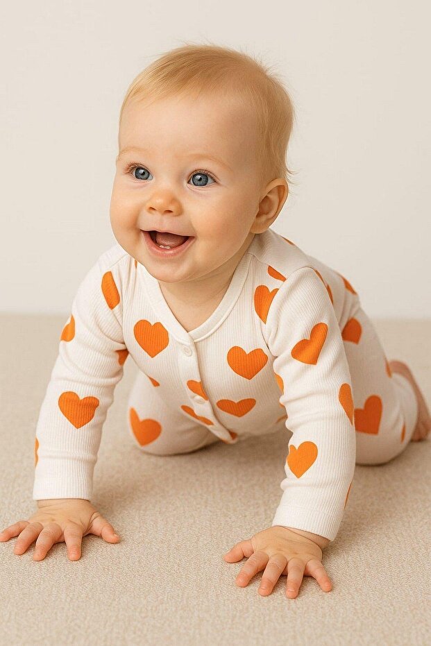 Premium 100% Cotton Ribbed Snap - Button Baby Romper with Heart Print - Newborn to 6 Months - TryAladdin