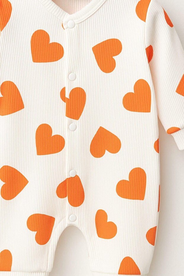 Premium 100% Cotton Ribbed Snap - Button Baby Romper with Heart Print - Newborn to 6 Months - TryAladdin
