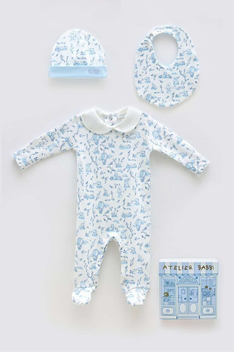 Premium 100% Cotton Toile De Jouy Newborn Apparel Set - Blue - TryAladdin