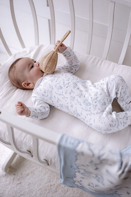 Premium 100% Cotton Toile De Jouy Newborn Apparel Set - Blue - TryAladdin