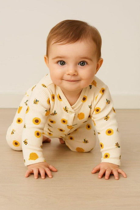Premium 100% Cotton Unisex Safari Bee Baby Romper - 1 - 6 Months - TryAladdin