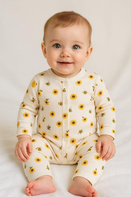 Premium 100% Cotton Unisex Safari Bee Baby Romper - 1 - 6 Months - TryAladdin