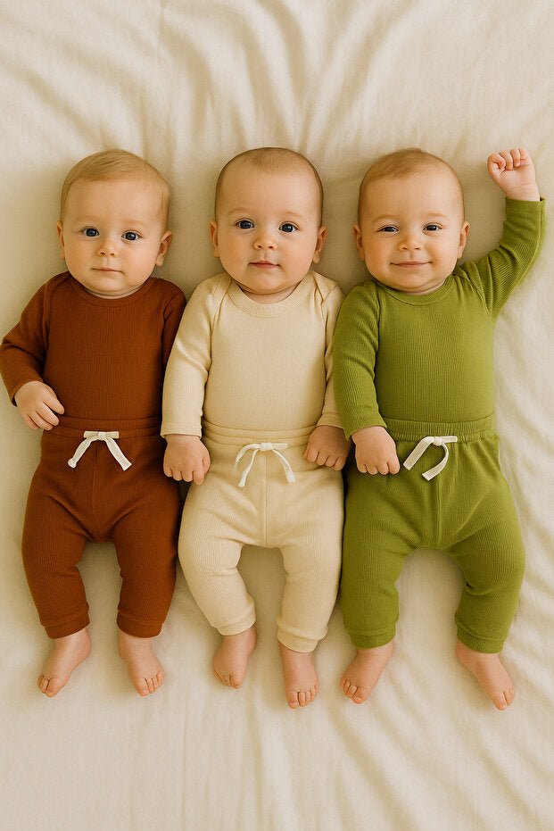 Premium 3 - Pack 100% Cotton Long Sleeve Baby Bodysuit & Pant Set - TryAladdin