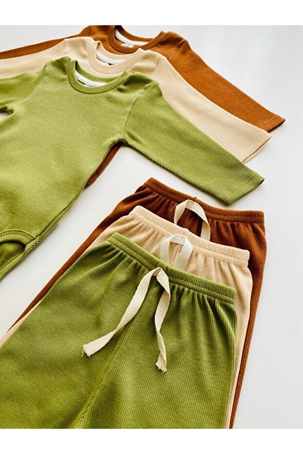 Premium 3 - Pack 100% Cotton Long Sleeve Baby Bodysuit & Pant Set - TryAladdin