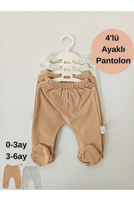 Premium 4 - Pack 100% Cotton Footed Baby Pants - Newborn 0 - 6 Months Assorted - TryAladdin