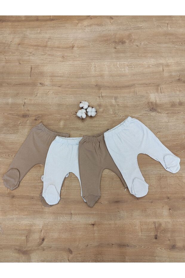 Premium 4 - Pack 100% Cotton Footed Baby Pants - Newborn 0 - 6 Months Assorted - TryAladdin