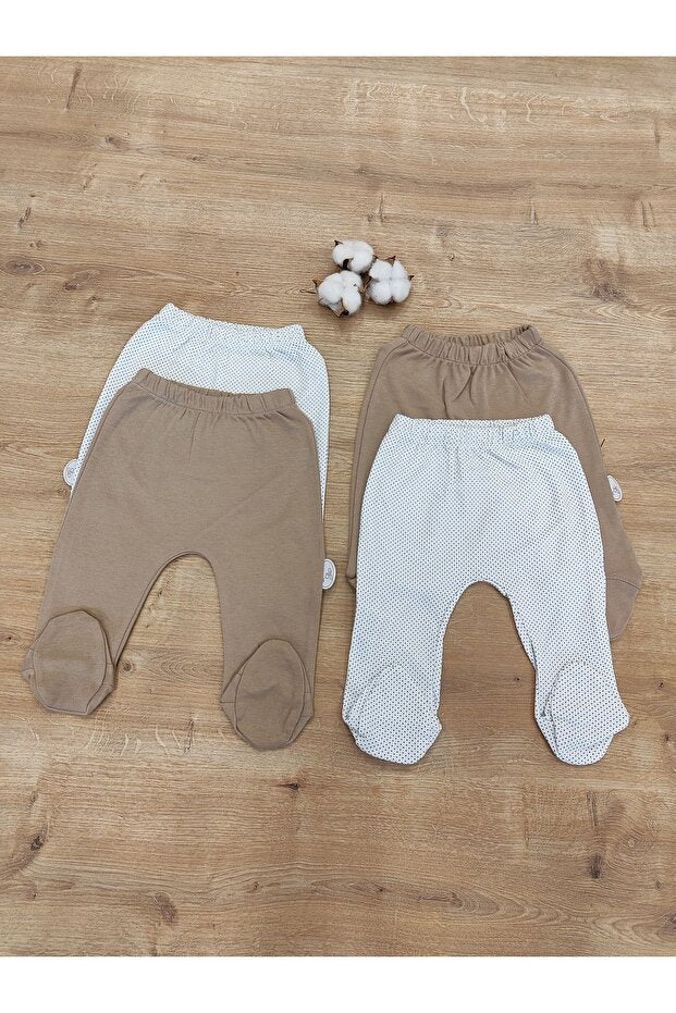Premium 4 - Pack 100% Cotton Footed Baby Pants - Newborn 0 - 6 Months Assorted - TryAladdin