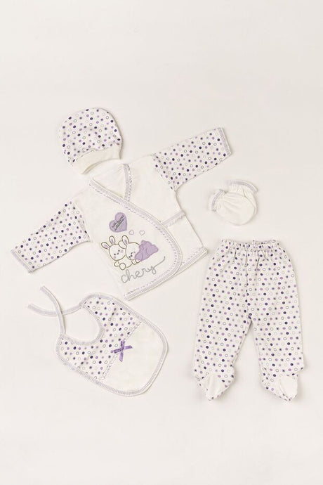 Premium 5 - Piece Purple Rabbit Newborn Baby Clothes Set - TryAladdin