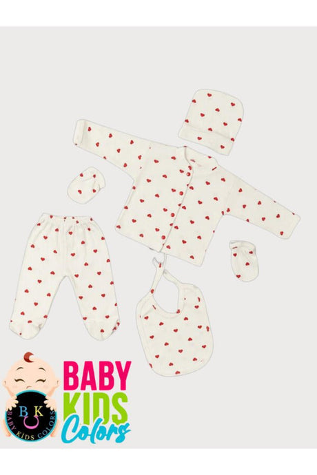 Premium 5 - Piece Ribbed Heart Print Infant Set - TryAladdin