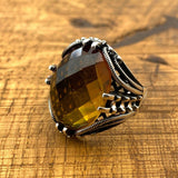 Premium 925 Sterling Silver Men's Ring | Sultanite Gemstone & Chain Detail | Handmade Turkish Craftsmanship - TryAladdin