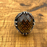 Premium 925 Sterling Silver Men's Ring | Sultanite Gemstone & Chain Detail | Handmade Turkish Craftsmanship - TryAladdin